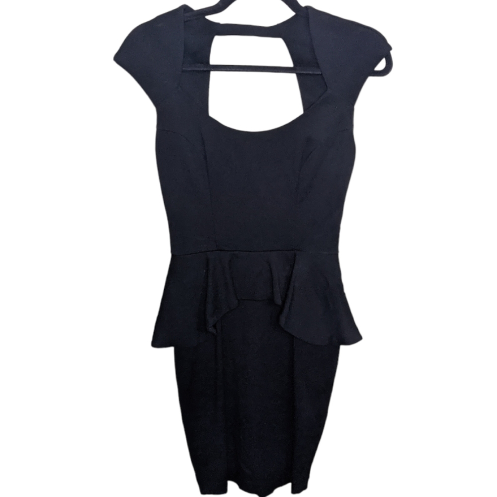 Bebe Black Peplum Dress with Cutout Back✨ XS